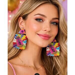 Kay Lee Birthday Colorful Beaded Earrings New
